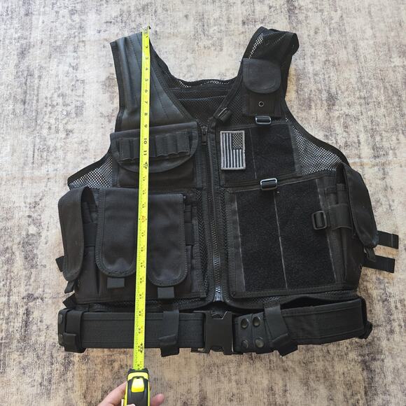 YAKEDA Tactical Vest Black Mesh Adjustable MOLLE Airsoft Paintball Pouches Belt - Picture 6 of 7